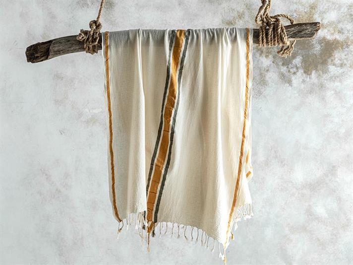 Prosop de plajă turcesc cu uscare rapidă, Summer Stripe, bumbac, 75x150 cm, galben-verde