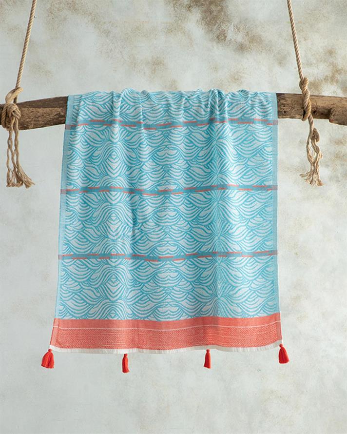 Prosop de plajă turcesc cu uscare rapidă, Aura, bumbac, 90x150 cm, roz coral-bleu