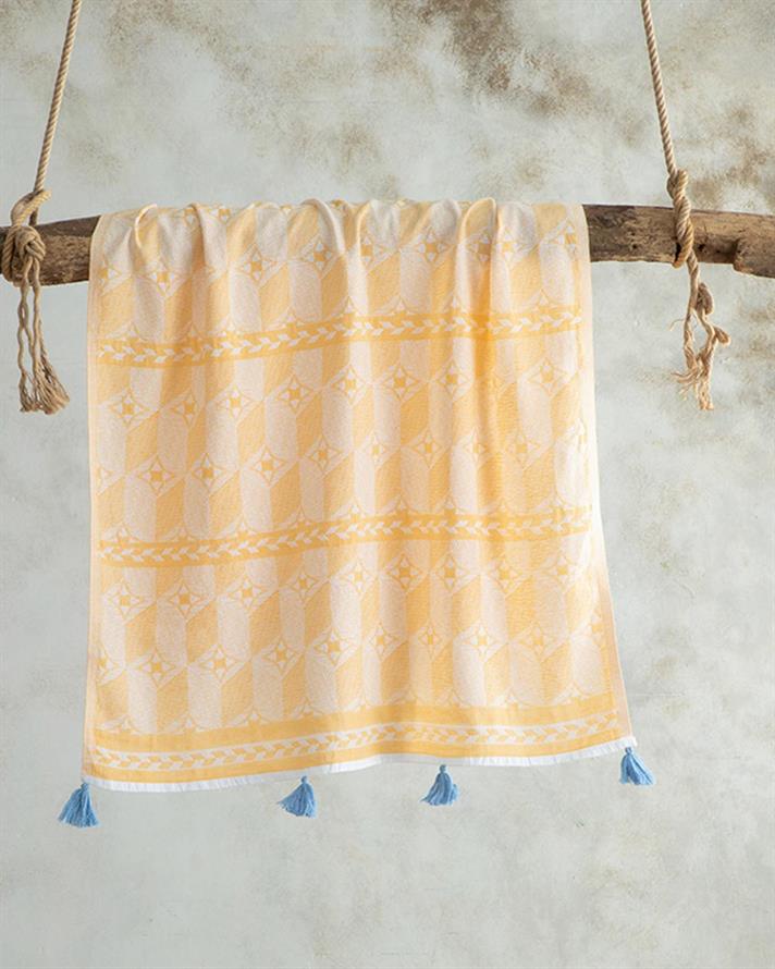 Prosop de plajă turcesc cu uscare rapidă, Swiss, bumbac, 90x150 cm, galben - bleu