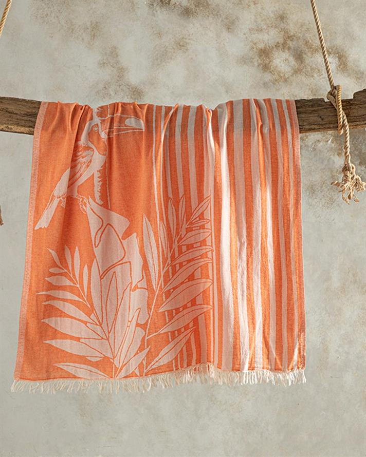 Prosop de plajă turcesc cu uscare rapidă, Tukan, bumbac, 90x150 cm, roz coral