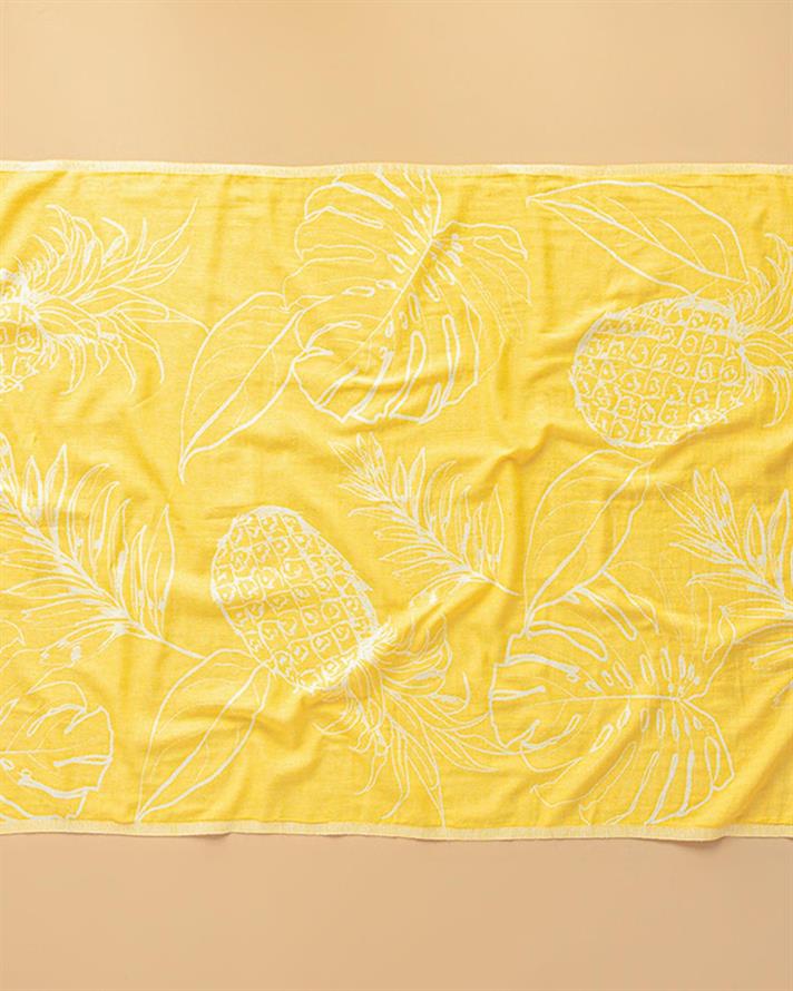 Prosop de plajă turcesc cu uscare rapidă, Lilies, bumbac, 90x150 cm, galben