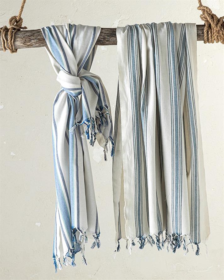 Prosop de plajă turcesc cu uscare rapidă, Nina, bumbac, 90x160 cm, bleu