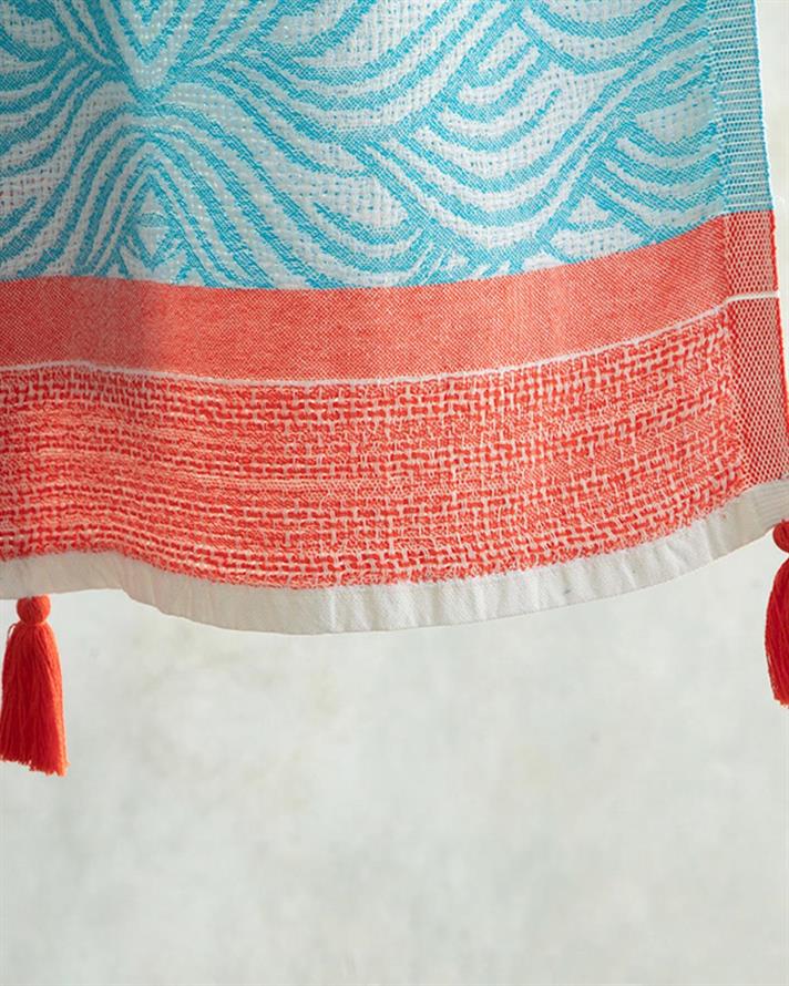 Prosop de plajă turcesc cu uscare rapidă, Aura, bumbac, 90x150 cm, roz coral-bleu