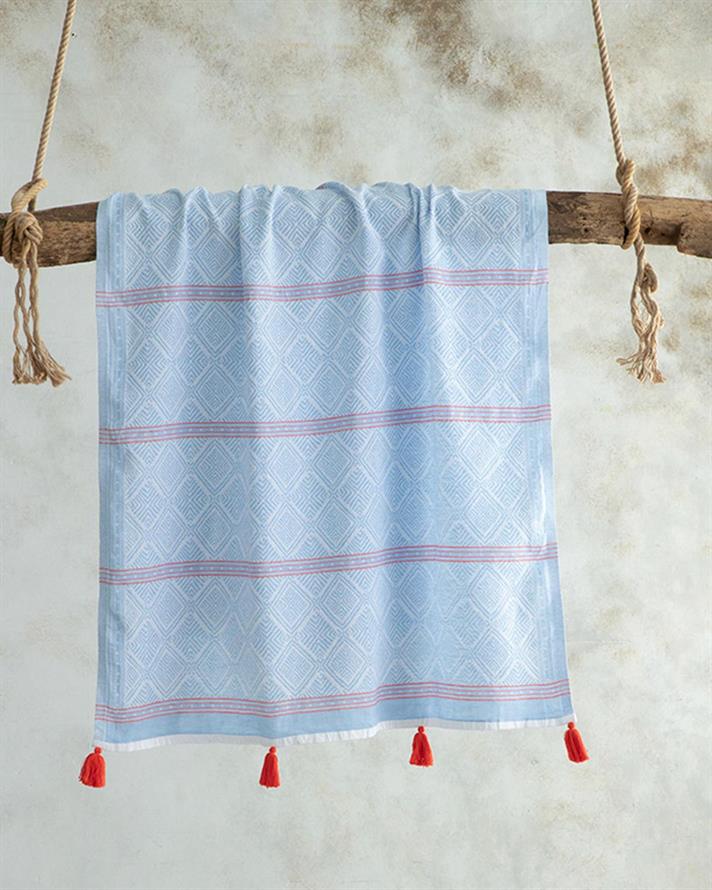 Prosop de plajă turcesc cu uscare rapidă, Beech, bumbac, 90x150 cm, bleu-roșu