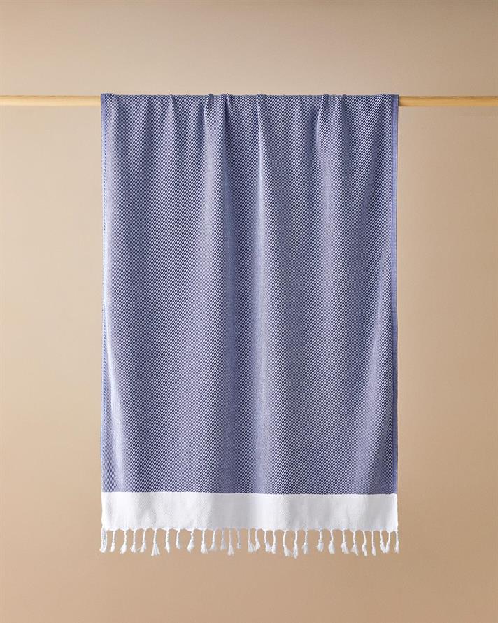 Prosop de plajă turcesc cu uscare rapidă, Diagonal, bumbac, 90x150 cm, bleumarin