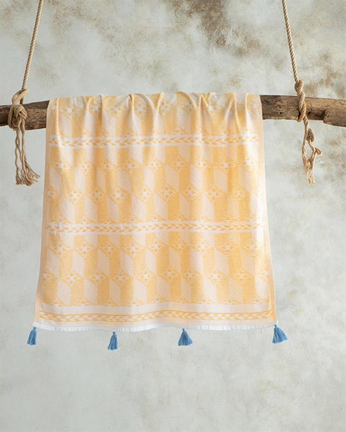 Prosop de plajă turcesc cu uscare rapidă, Swiss, bumbac, 90x150 cm, galben - bleu