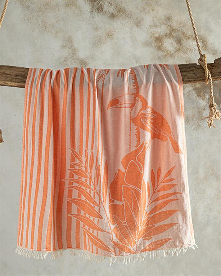 Prosop de plajă turcesc cu uscare rapidă, Tukan, bumbac, 90x150 cm, roz coral