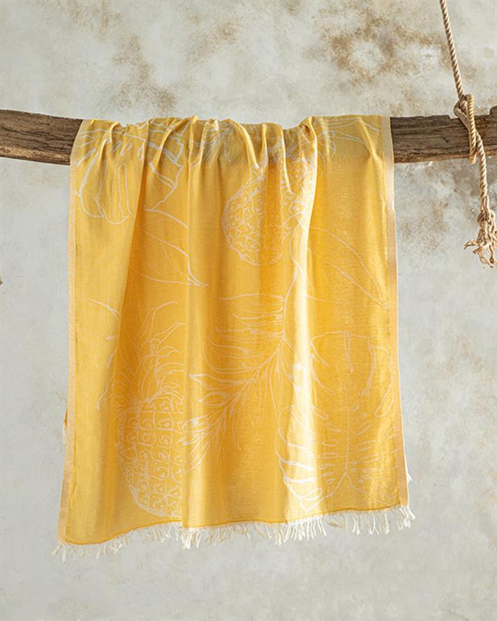 Prosop de plajă turcesc cu uscare rapidă, Lilies, bumbac, 90x150 cm, galben