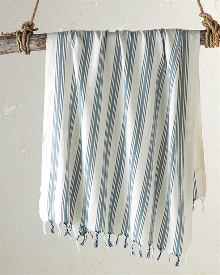 Prosop de plajă turcesc cu uscare rapidă, Nina, bumbac, 90x160 cm, bleu