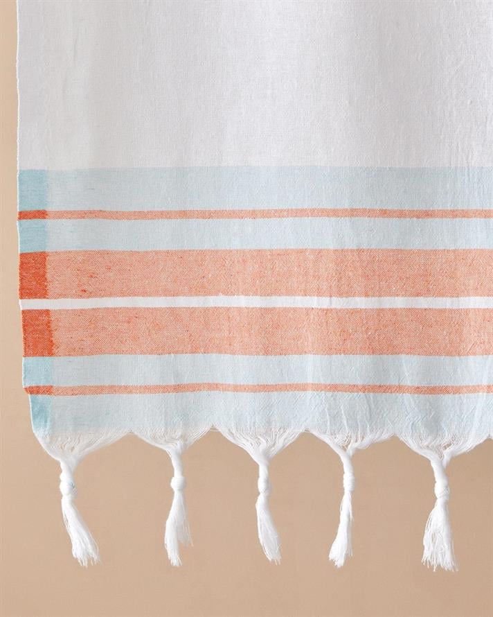 Prosop de plajă turcesc cu uscare rapidă, Dolly, bumbac reciclat, 90x150 cm, bleu-portocaliu