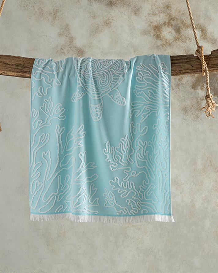 Prosop de plajă, Turtle, bumbac-poliester, 75x150 cm, bleu