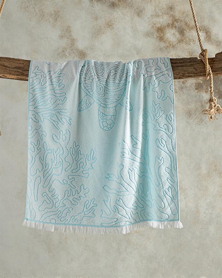 Prosop de plajă, Turtle, bumbac-poliester, 75x150 cm, bleu