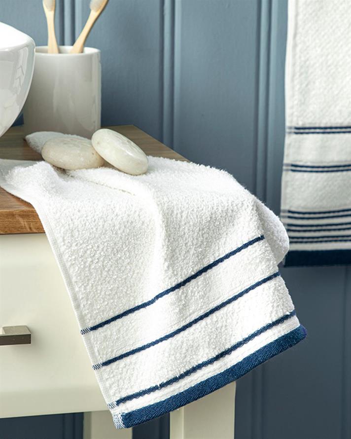ivy Cottony Striped Hand Towel 30x40 cm White-NavyBlue