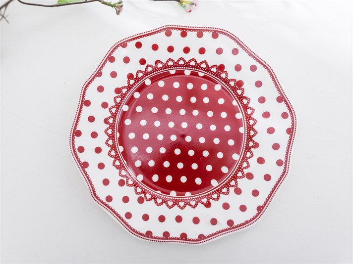 Red Dots Bone China 6 pcs Cake Plate Red