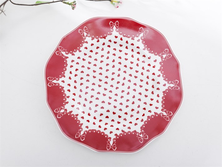 Red Dots Bone China 6 pcs Cake Plate Red