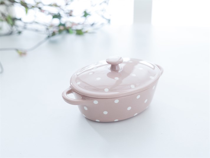 Dots Stoneware round shaped, lidded Oven Cover Beige