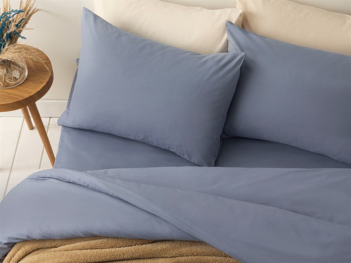 Pure Bumbac Double Person  SET LENJERIE DE PAT 200x220 cm Albastru.
