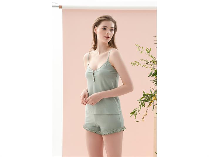 Pure Basic Set De Pijamale Damă, Viscoză, Xl, Crem - Verde
