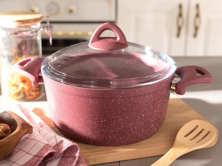 Pure Granite big granite with glass capped Pan 20 cm Claret Red