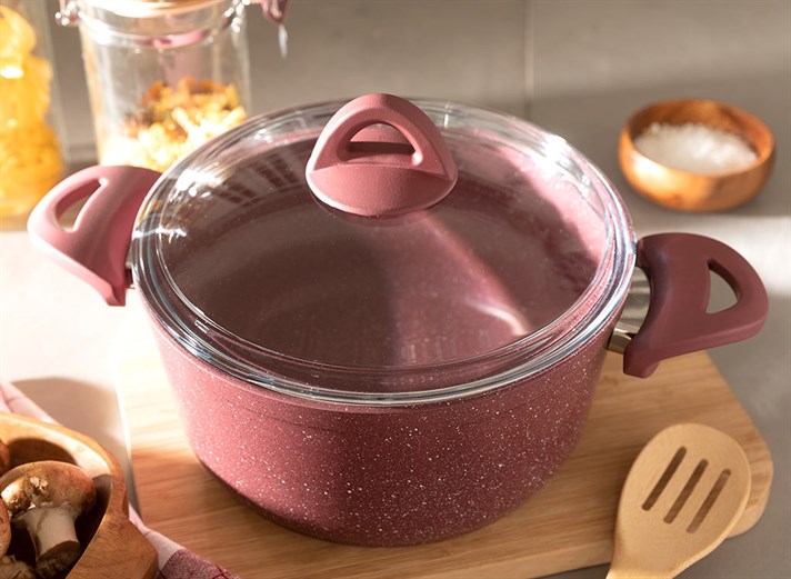 Pure Granite big granite with glass capped Pan 20 cm Claret Red