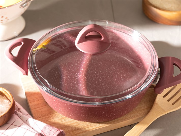 Pure Granite small granite with glass capped Pan 26 cm Claret Red