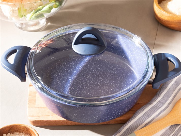 Pure Granite small granite with glass capped Pan 26 cm Dark Blue