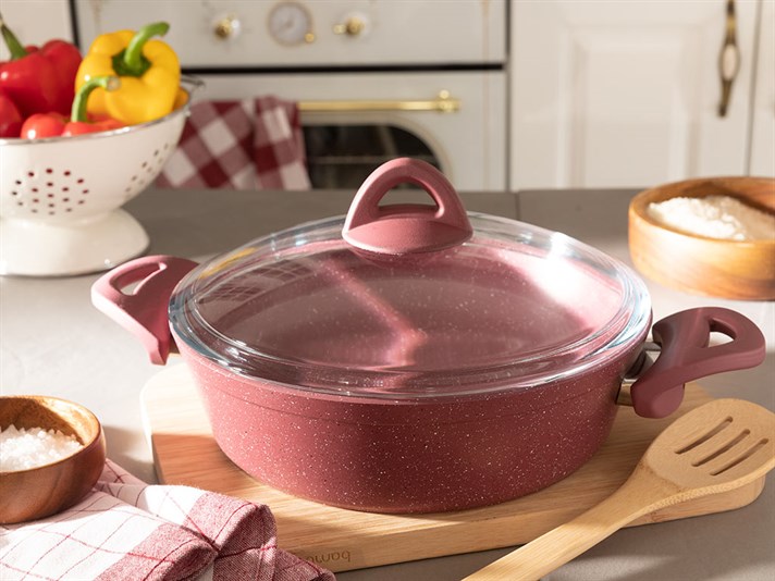 Pure Granite small granite with glass capped Pan 26 cm Claret Red