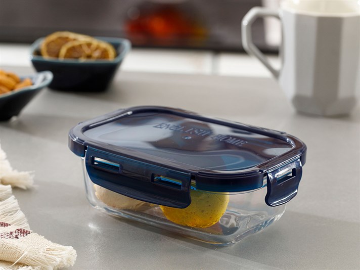 Pureness Glass Rectangular Storage Container 420 ml Navy Blue