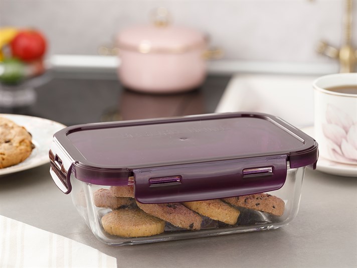 Pureness Glass Rectangular Storage Container 750 ml Damson