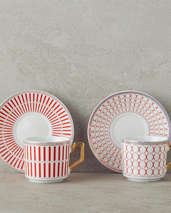 Rabecca New Bone China 4 Pieces 2 Servings Coffee Cup Set 90 ml Red