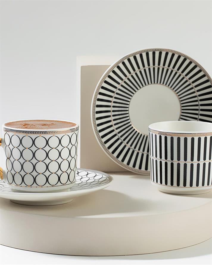 Rabec de Porțelan New Bone China 4 Piese 2 Persoane Set De Cești De Cafea 90 ml Negru