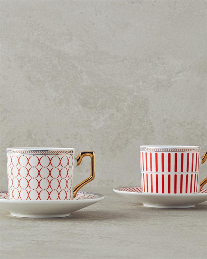 Rabecca New Bone China 4 Pieces 2 Servings Coffee Cup Set 90 ml Red