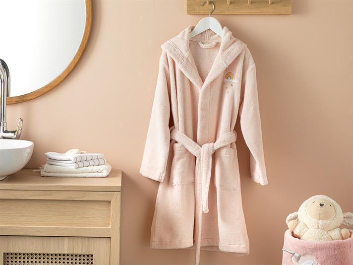 Halat de baie pentru copii, Rainbow, bumbac, 6-8 ani, roz