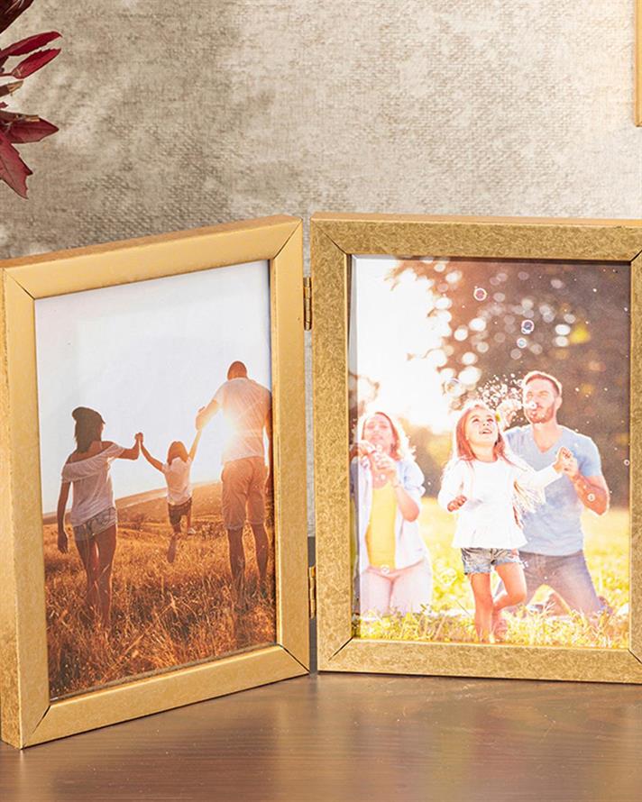 Ramă foto, Gracia, plastic-mdf-rattan, 13x18 cm, auriu