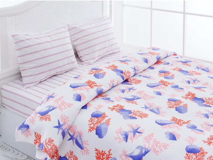 Recif de corali  Cu imprimeu Persoană dublă  SET CUVERTURĂ 200x220 cm Coral