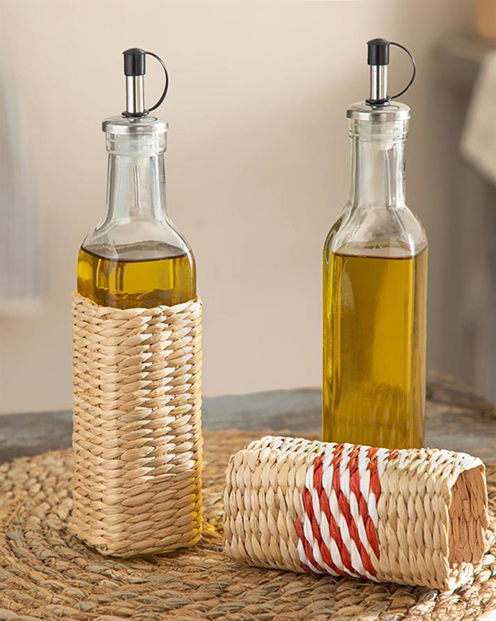 Recipient ulei, Stripe Wicker, sticlă, 240 ml, transparent