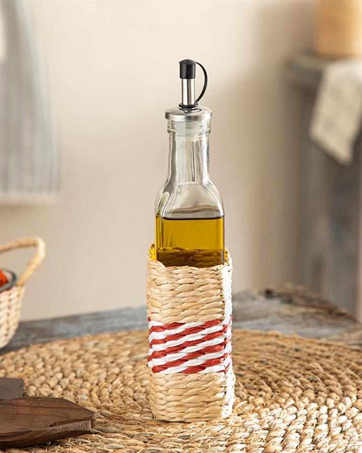 Recipient ulei, Stripe Wicker, sticlă, 240 ml, portocaliu