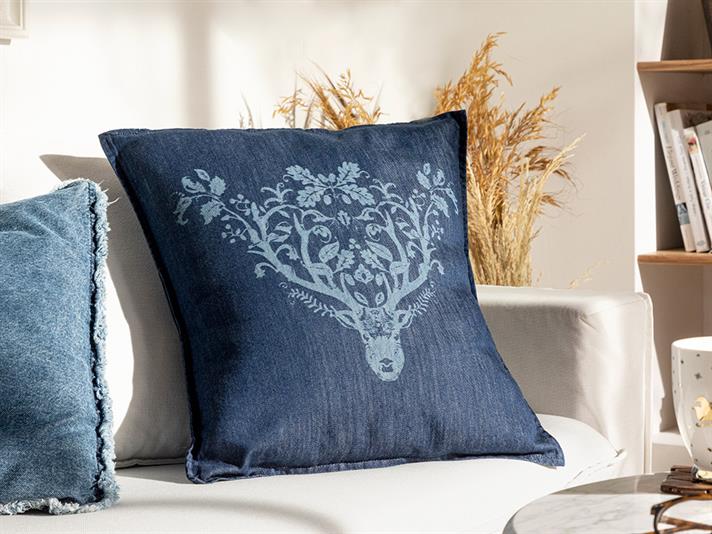 Față de pernă decorativă, Reindeer, bumbac, 45x45 cm, albastru indigo