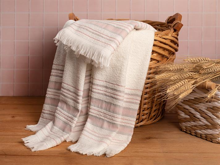 Set prosoape de baie, Retro, bumbac, 50x85cm + 70x150cm, ecru-roz