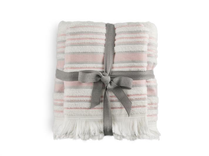 Set prosoape de baie, Retro, bumbac, 50x85cm + 70x150cm, ecru-roz