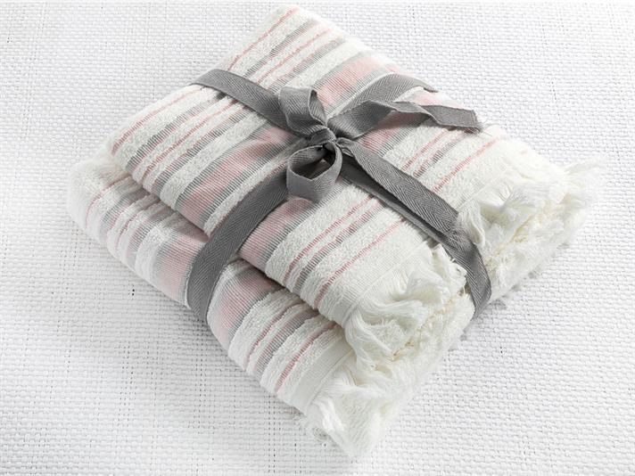 Set prosoape de baie, Retro, bumbac, 50x85cm + 70x150cm, ecru-roz