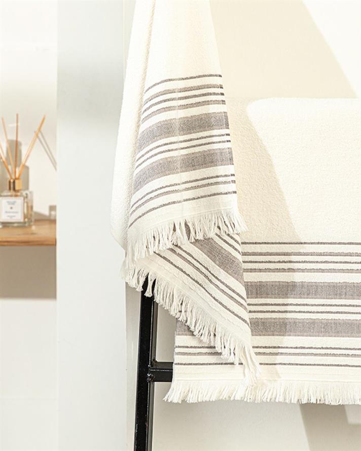 Retro Cotton Polyester Bath Towel Set 50x85cm + 70x150cm Ecru - Coffee