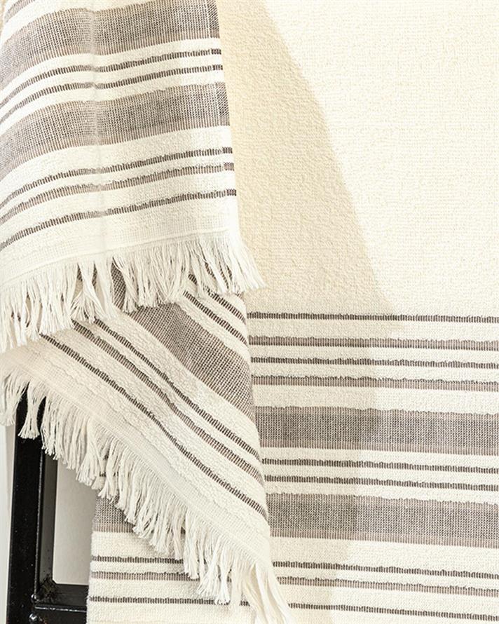 Retro Cotton Polyester Bath Towel Set 50x85cm + 70x150cm Ecru - Coffee