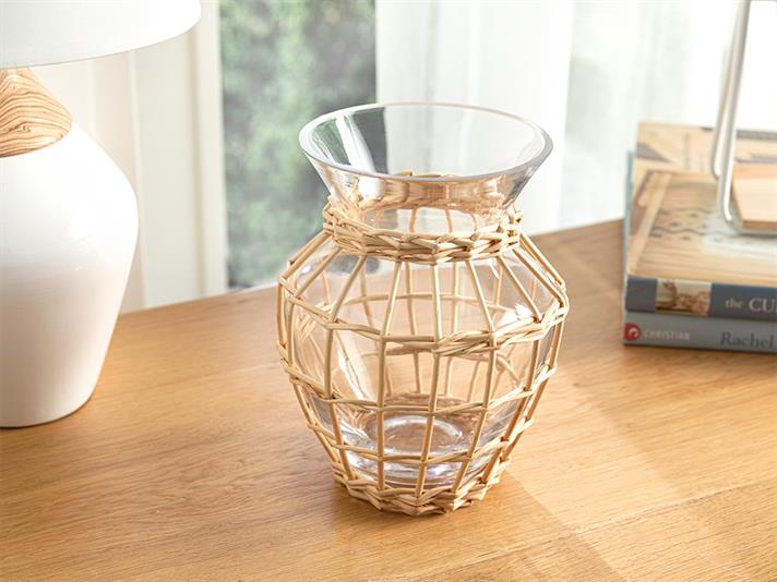 Vază, Rhonda, sticlă, 14,5x14,5x17 cm, transparent