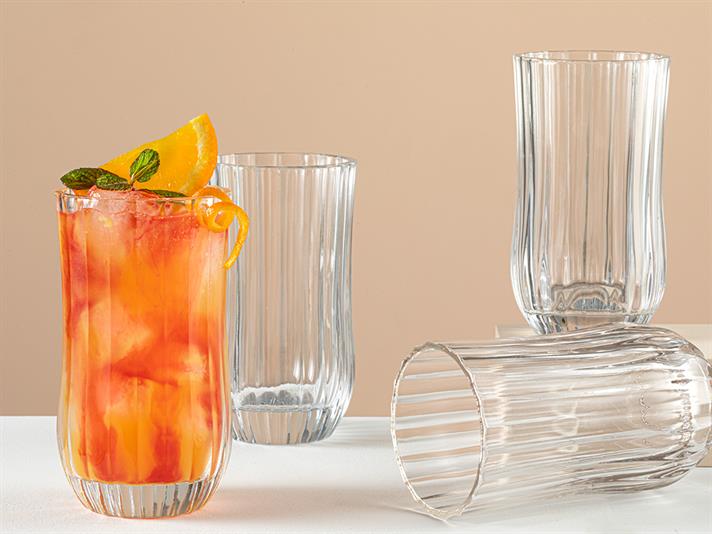 Set 4 Pahare pentru băuturi răcoritoare, Ricco, sticlă, 340 ml, transparent