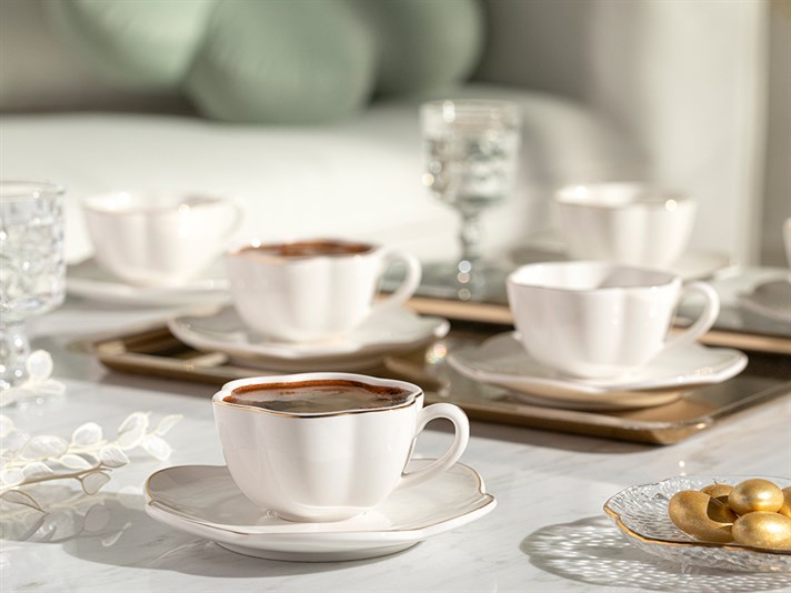 Riley Porcelain 12 Parça 6 Kişilik Coffee Cup Set 90 ml White