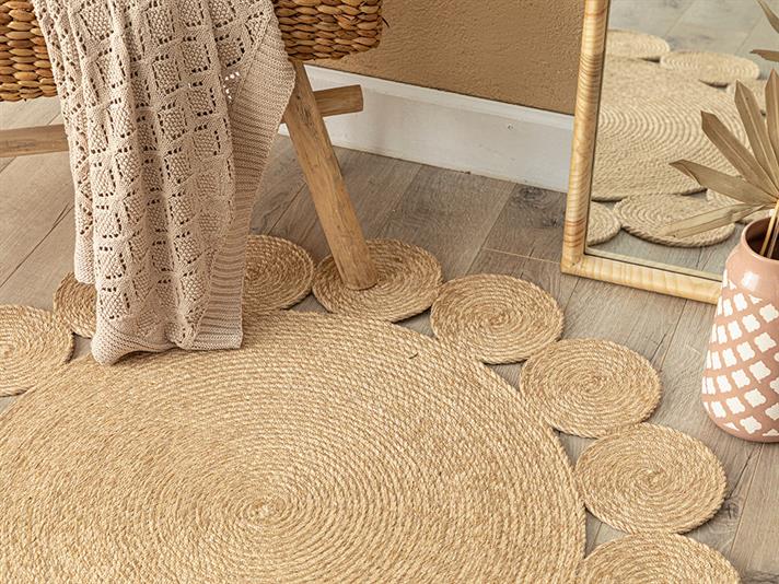 Ring Covor Decorativ Din İută, Iută, 90 Cm, Portocaliu-Galben