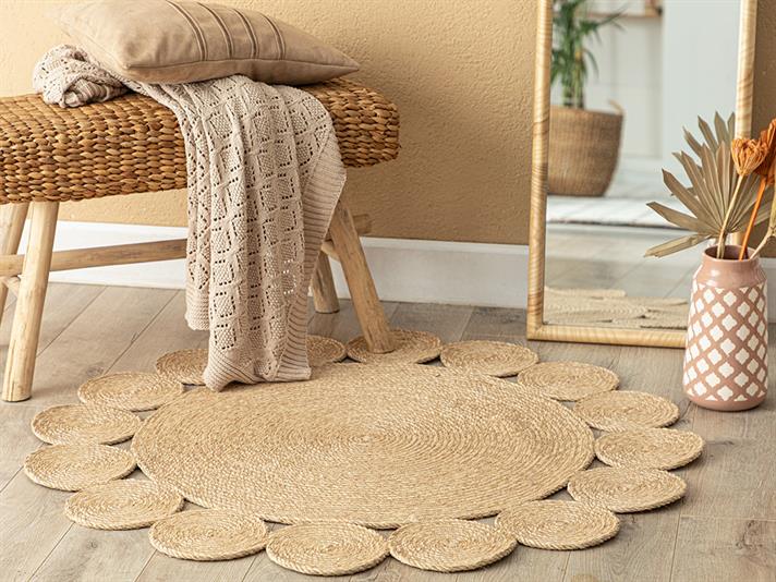Ring Covor Decorativ Din İută, Iută, 90 Cm, Portocaliu-Galben