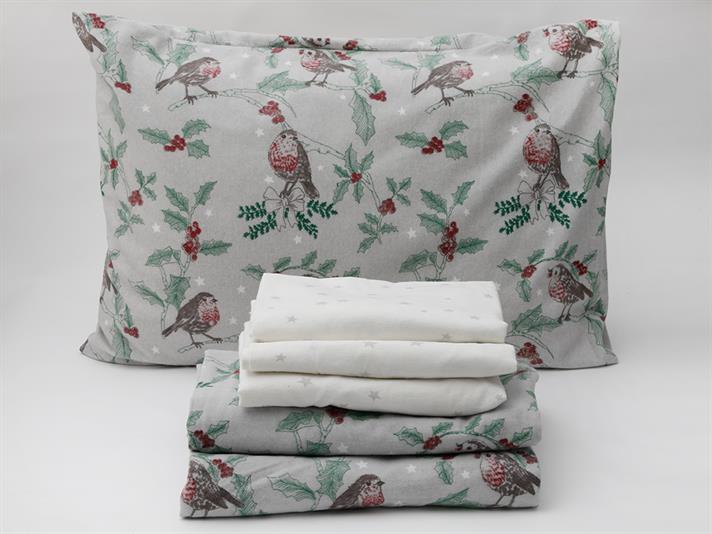 Robin Birds Flanelă Double Set Lenjerie De Pat 200x220 cm Gri