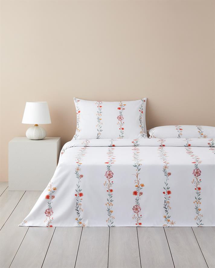 Lenjerie de pat completa, pentru o persoana, bumbac-viscoza, 160x220 cm/100x200 cm/50x70 cm, alb-roz